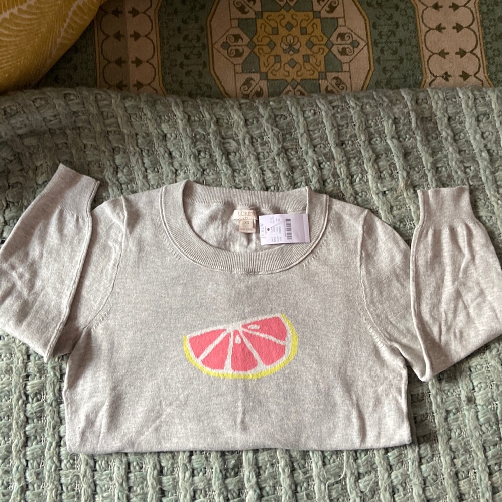 J.Crew cotton light ‘sweater’ with 3/4 sleeves - fruit design